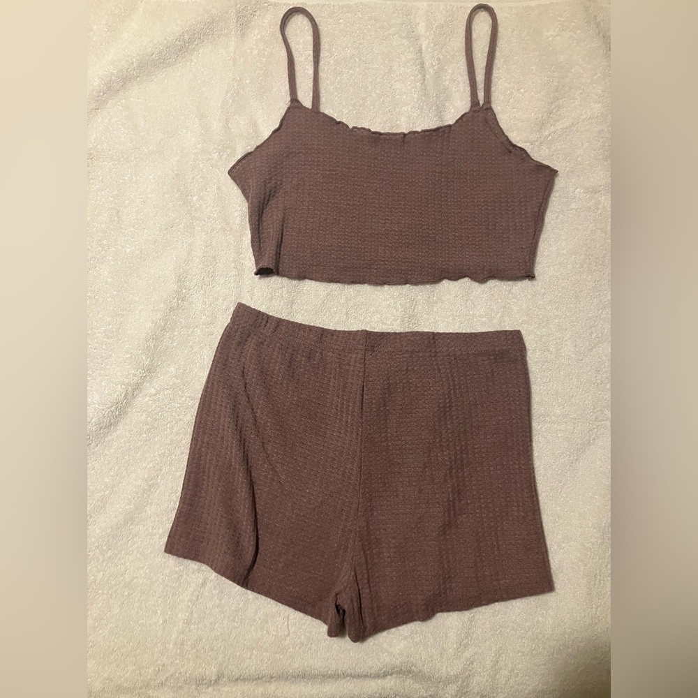 Shein waffle knit cropped purple lounge set
